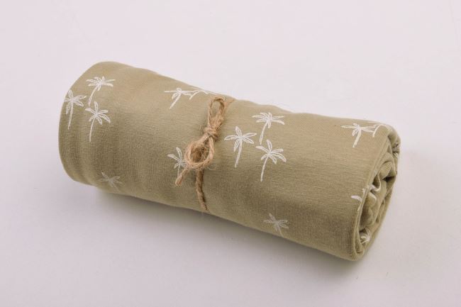 Rolička bavlneného úpletu v khaki farbe s potlačou palmy RO18476/026
