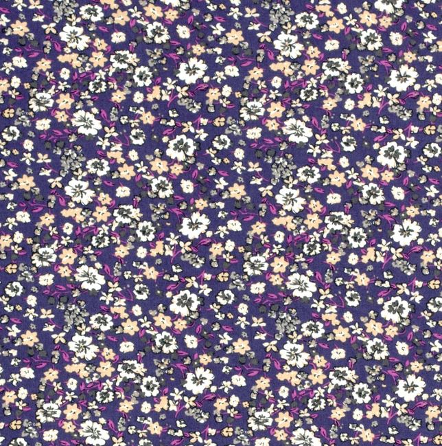 Viskózová látka vo fialovej farbe s potlačou kvetín 20164/047