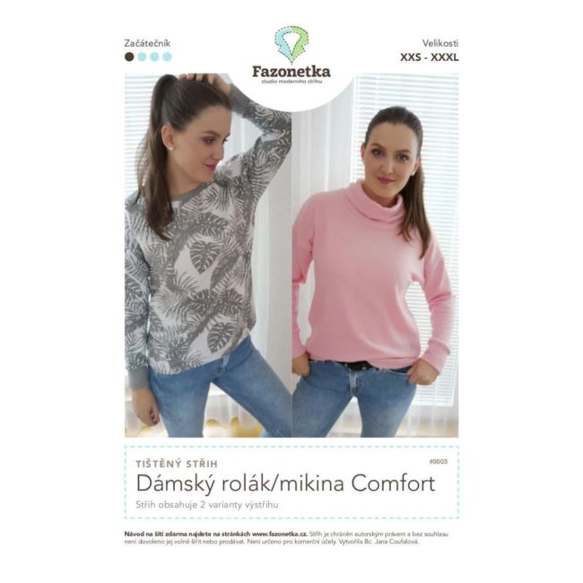 Tlačený strih Fazonetka na dámsky rolák / mikina Comfort vell. XXS-XXXL FA003