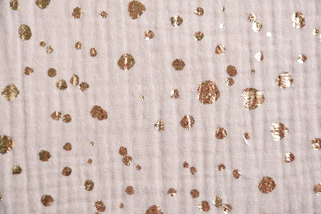 Mušelín v béžovej farbe s potlačou zlatých bodiek 181378